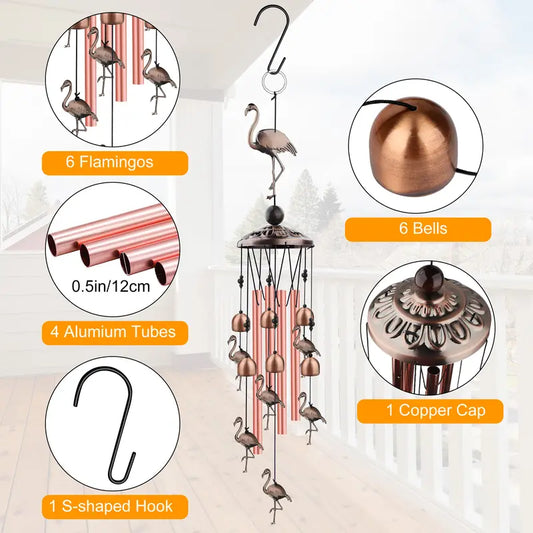 Outdoor Flamingo Wind Chimes-Memorial Windchime, Music Wind Catcher, Bird Windbell Hanging Ornament Decor, for Home porch Garden Decoration, wed gift