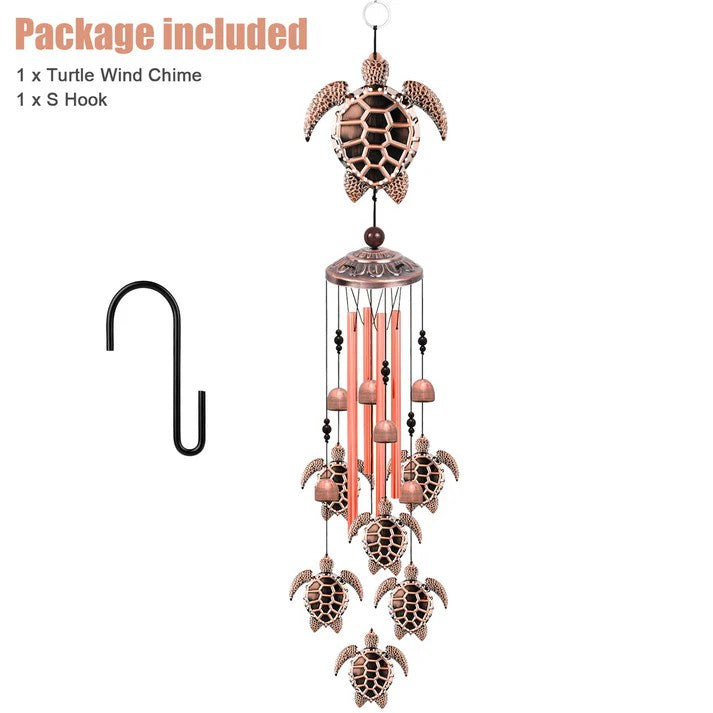 33" Large Retro Wind Chimes Bell with 4 Aluminum Tuned and 7 Turtles for Indoor Outdoor Garden Patio