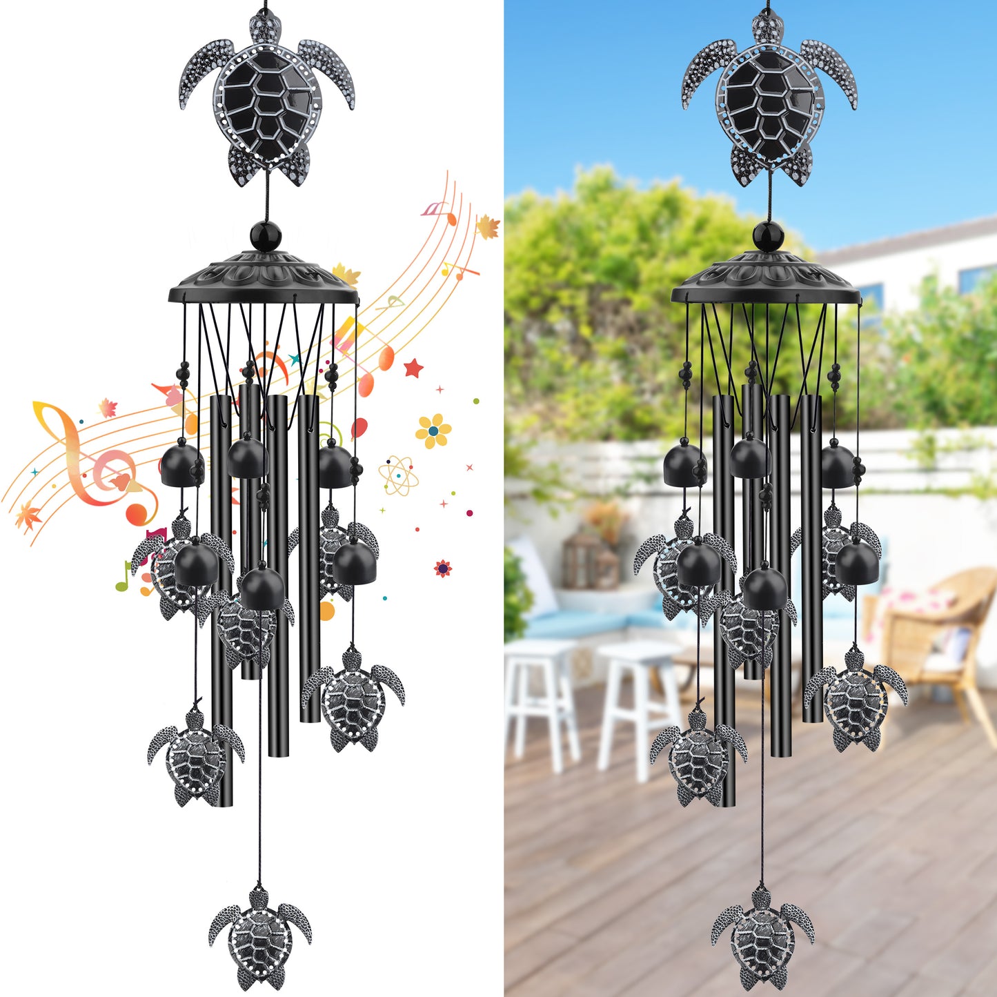 33" Large Retro Wind Chimes Bell with 4 Aluminum Tuned and 7 Turtles for Indoor Outdoor Garden Patio