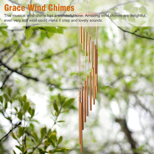 36" Large Wind Chimes Outdoor - 18 Tubes Deep Tone Metal Spiral Wind Chime for Garden, Patio, Yard, Church Decor – Gold