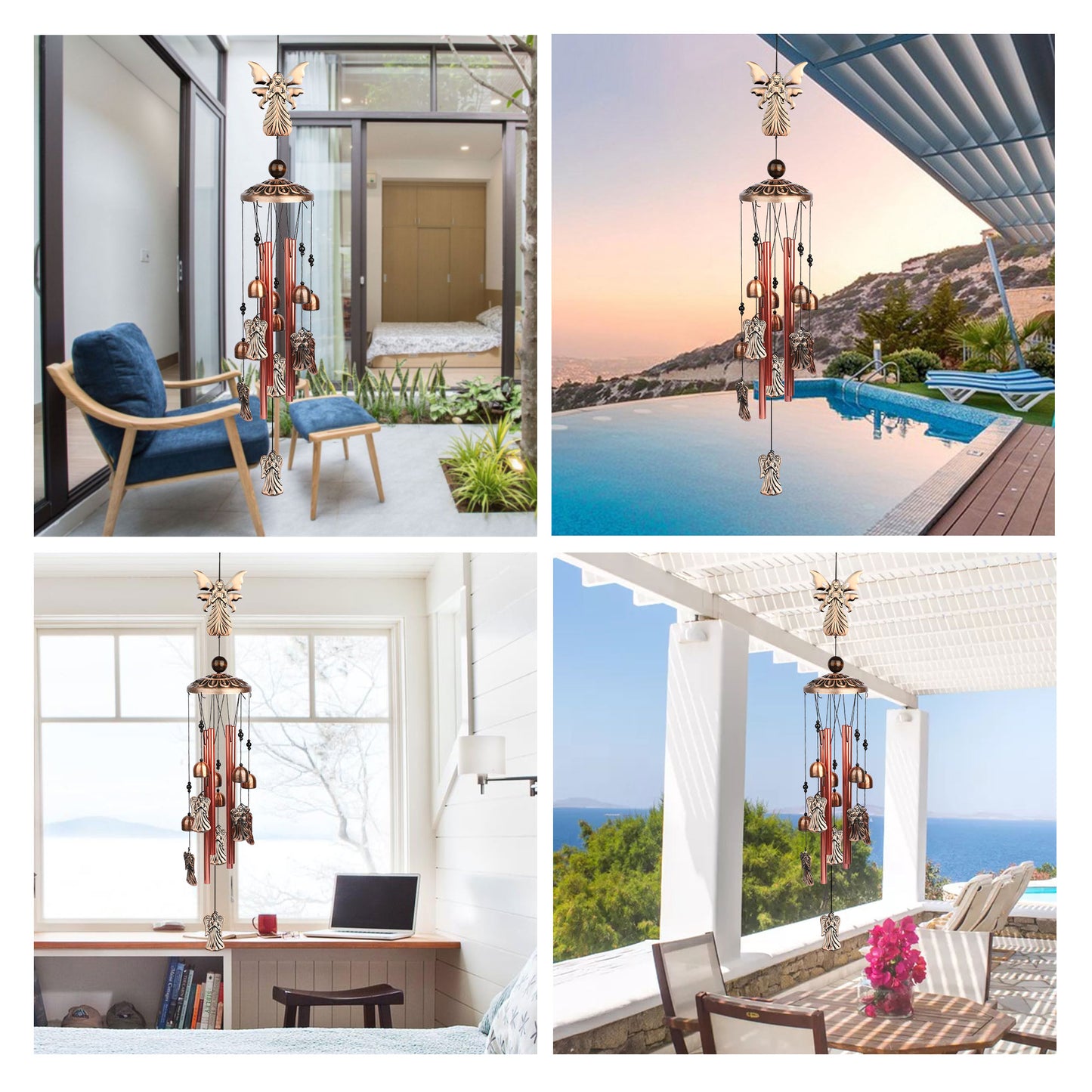 Angel Wind Chimes Outdoor & Indoor – Aluminum Alloy Waterproof Wind Bells with Nylon Rope, Soothing Melodies for Garden, Patio, Home Décor,Good Luck Gift for Birthday, Wedding, Mother’s Day