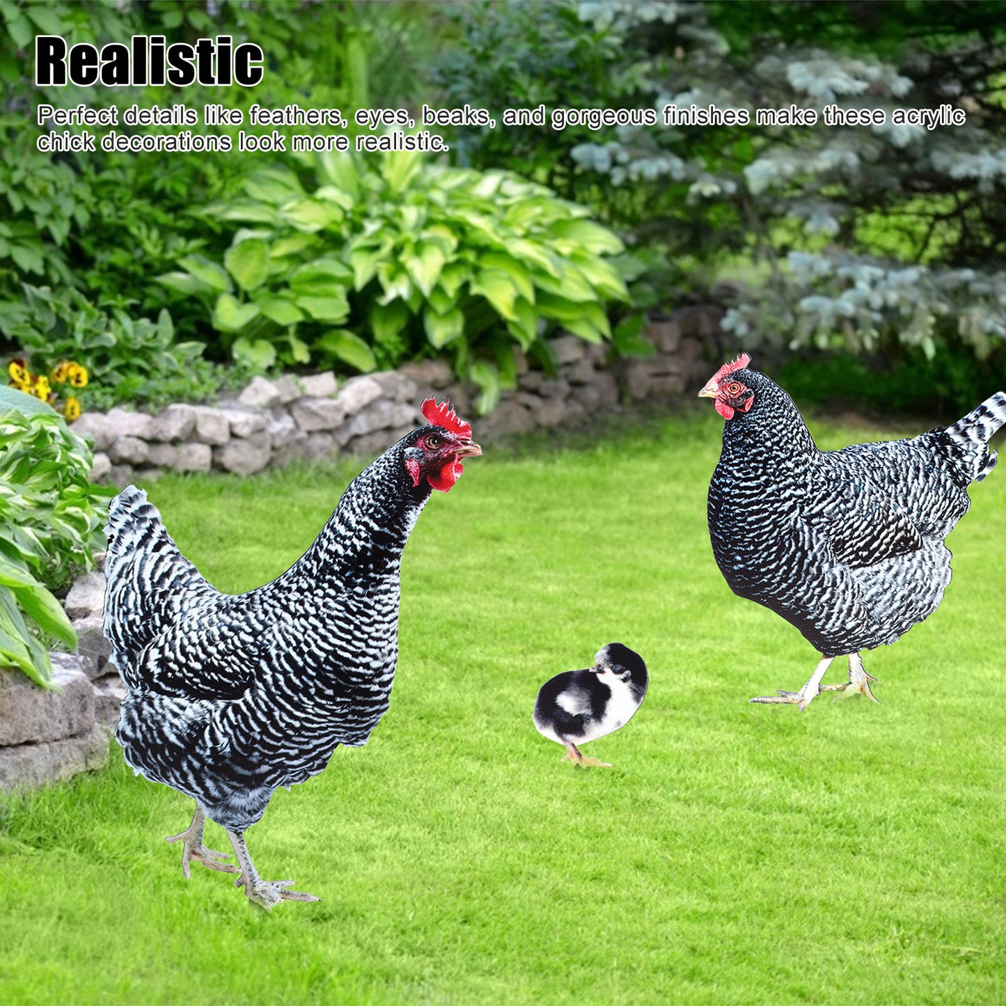 3 Pieces Chicken Family Backyard Set - Yard Art Garden Decoration Rooster Hen Chick Yard Decor Garden Acrylic Statue Decor Animal Decor