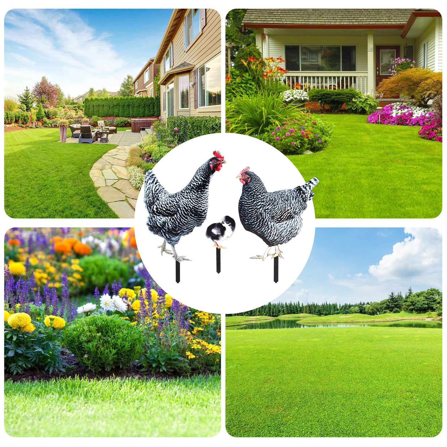 3 Pieces Chicken Family Backyard Set - Yard Art Garden Decoration Rooster Hen Chick Yard Decor Garden Acrylic Statue Decor Animal Decor