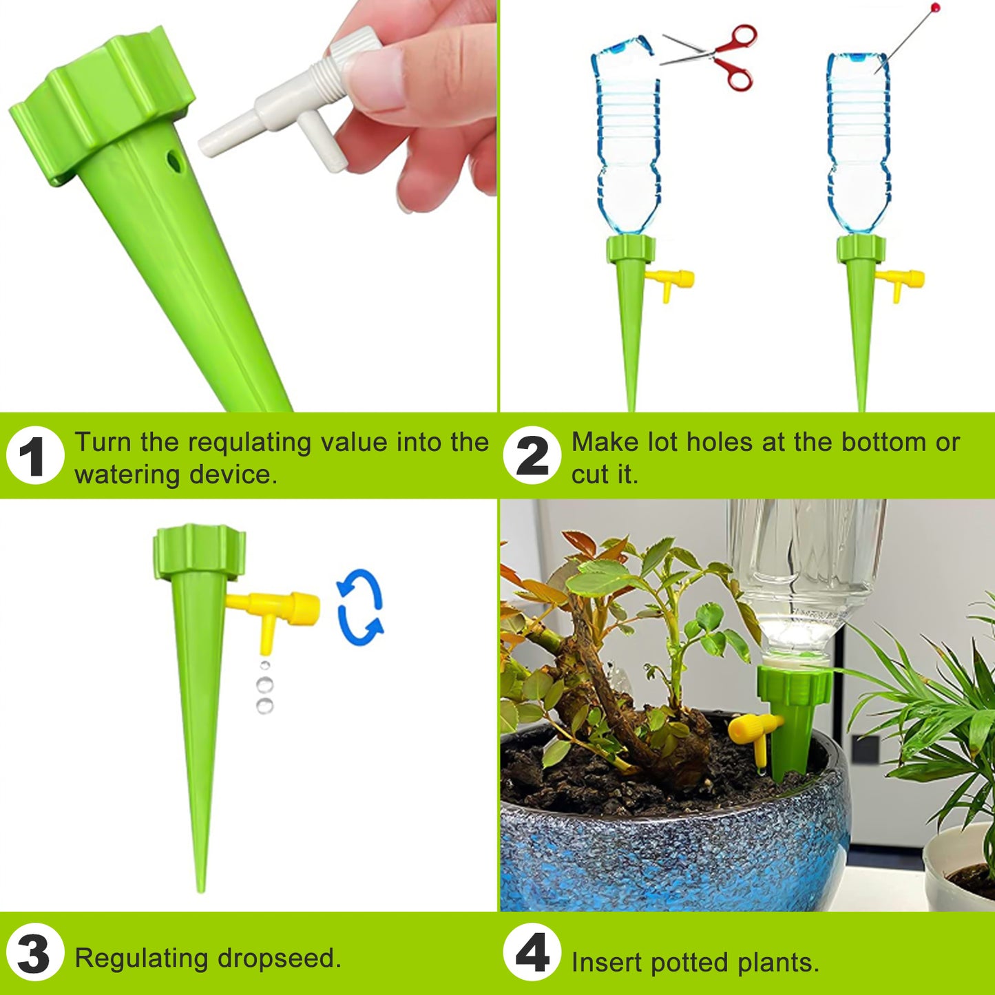 24PCS Adjustable Self Watering Spikes – Fits 1.1" Bottles, 0-60s Drip Control, Up to 15 Days Irrigation,Eco-Friendly & Easy to Use,Automatic Plant Watering Devices for Indoor & Outdoor Plants