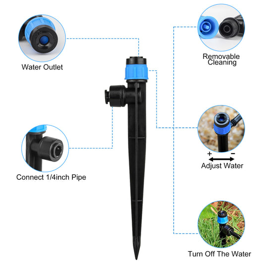 30pcs Adjustable Drip Irrigation Emitters – Quick-Connect 1/4" Drip Irrigation Sprinklers Durable ABS Plastic, Easy Installation, Water-Saving Design for Garden, Lawn, Greenhouse & Flower Beds