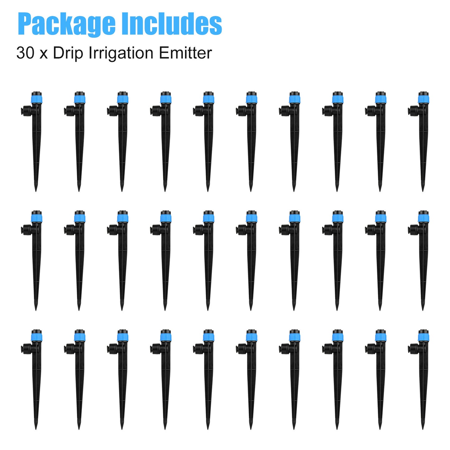 30pcs Adjustable Drip Irrigation Emitters – Quick-Connect 1/4" Drip Irrigation Sprinklers Durable ABS Plastic, Easy Installation, Water-Saving Design for Garden, Lawn, Greenhouse & Flower Beds