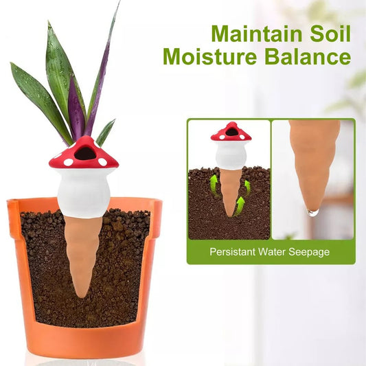 4pcs Terracotta Self Watering Stakes - Automatic Plant Waterers, 110ml Capacity, Easy to Refill, Perfect for Potted Plants, Hanging Plants, and Garden Use(Mushroom )