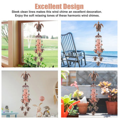 33" Large Retro Wind Chimes Bell with 4 Aluminum Tuned and 7 Turtles for Indoor Outdoor Garden Patio