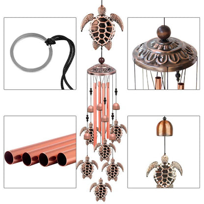 33" Large Retro Wind Chimes Bell with 4 Aluminum Tuned and 7 Turtles for Indoor Outdoor Garden Patio