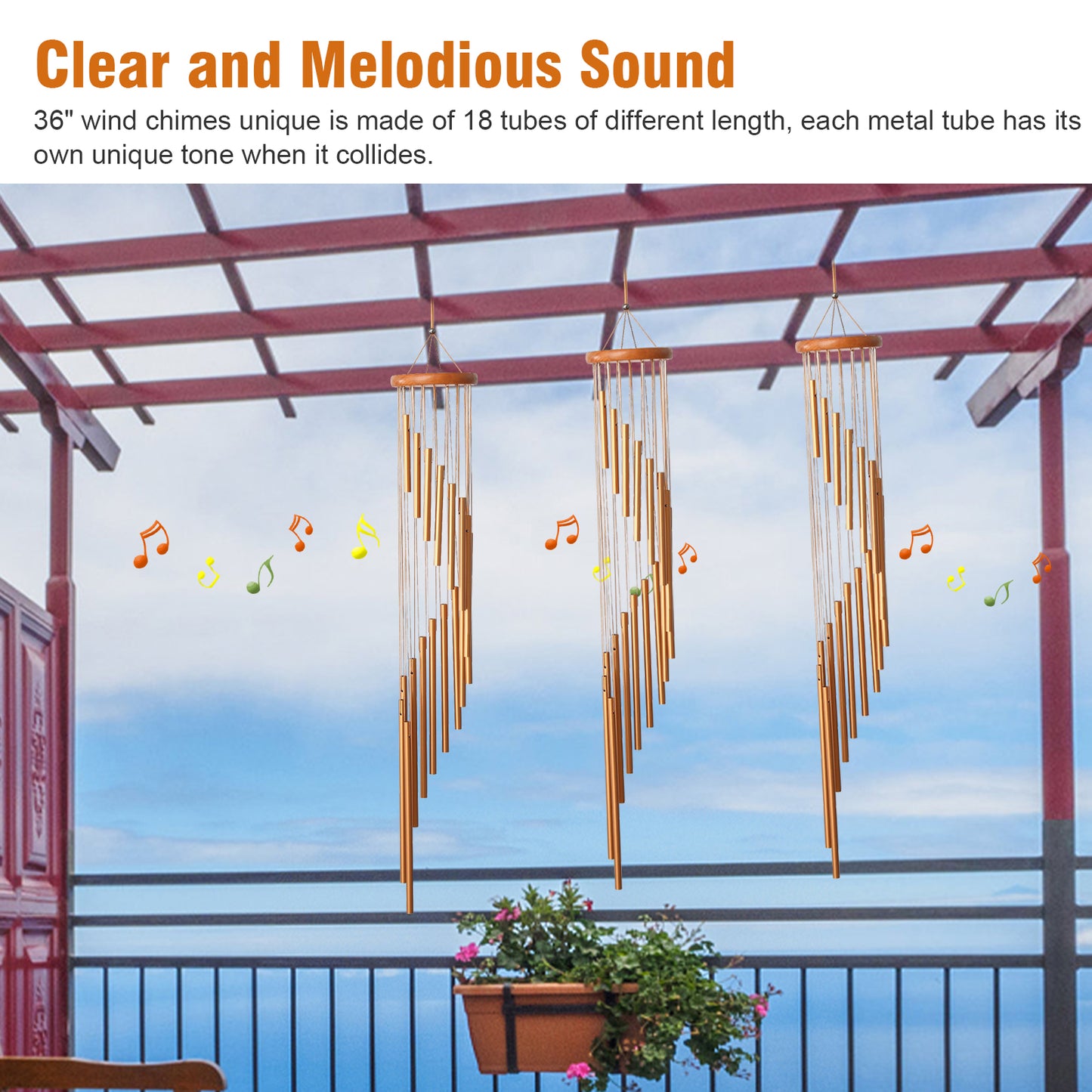 36" Large Wind Chimes Outdoor - 18 Tubes Deep Tone Metal Spiral Wind Chime for Garden, Patio, Yard, Church Decor – Gold