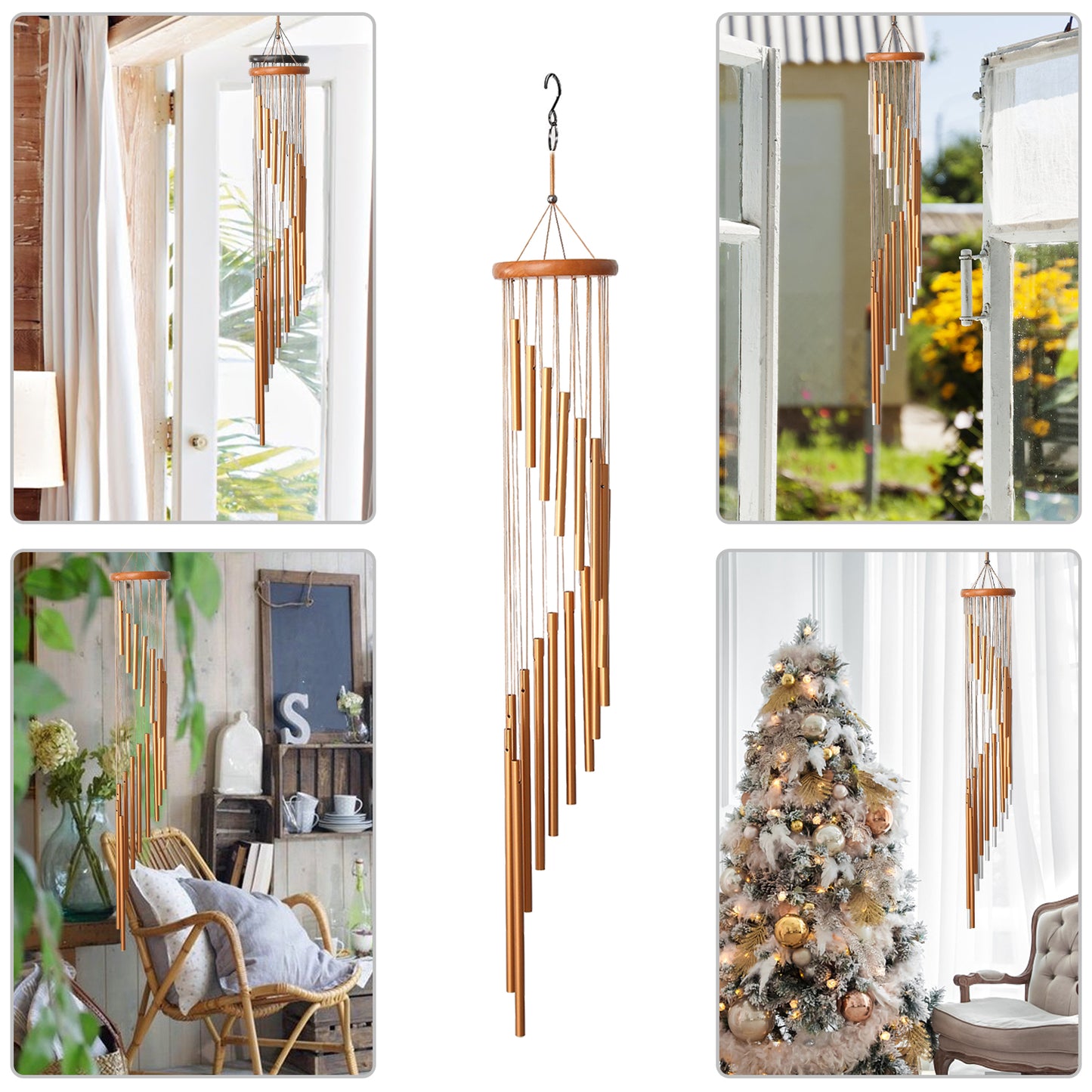 36" Large Wind Chimes Outdoor - 18 Tubes Deep Tone Metal Spiral Wind Chime for Garden, Patio, Yard, Church Decor – Gold
