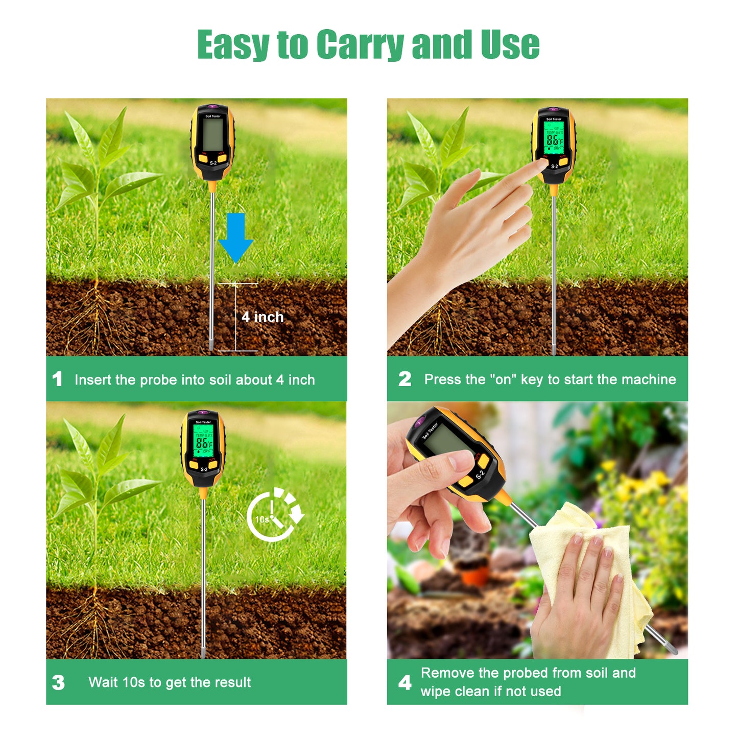 5-in-1 Soil Tester Moisture for Outdoor Gardening and Work with a LED Crystal Display