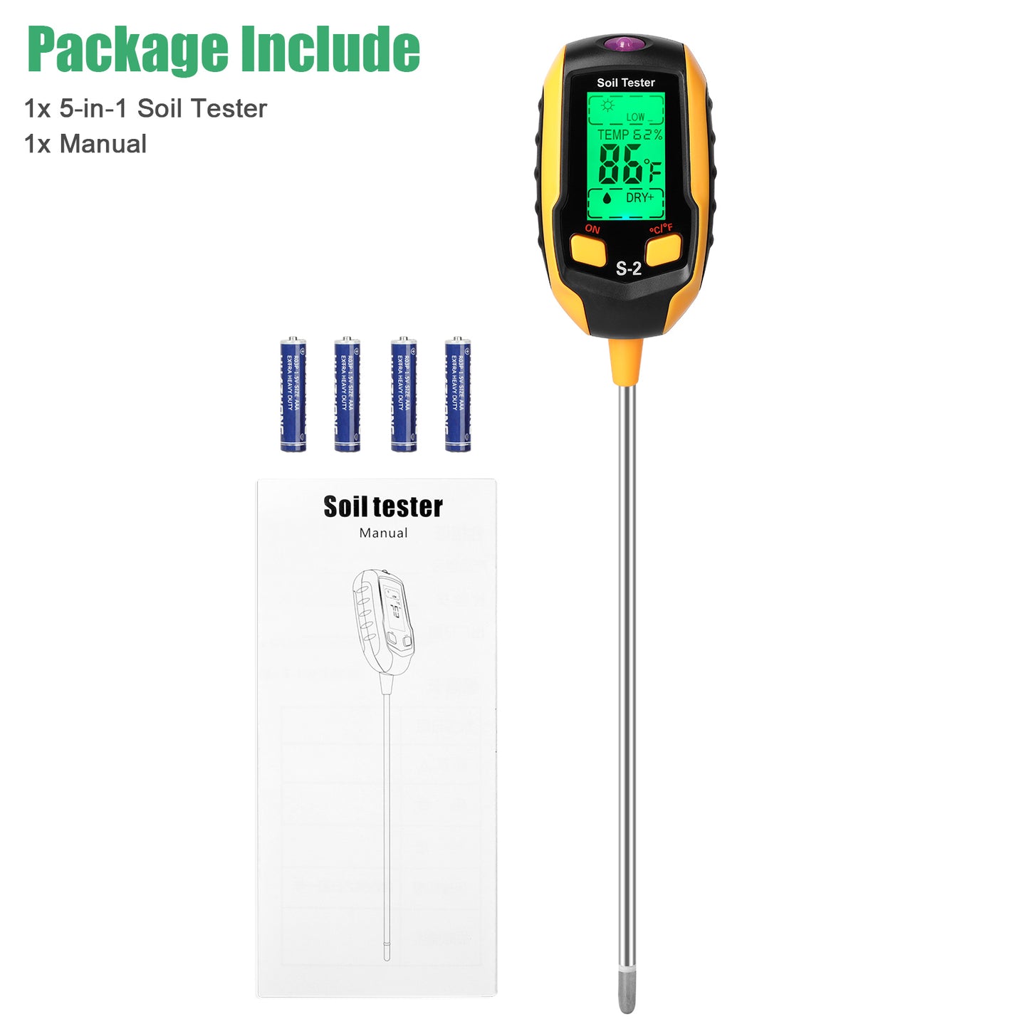 5-in-1 Soil Tester Moisture for Outdoor Gardening and Work with a LED Crystal Display