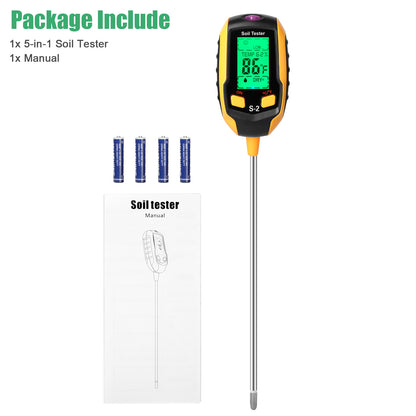 5-in-1 Soil Tester Moisture for Outdoor Gardening and Work with a LED Crystal Display