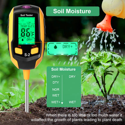 5-in-1 Soil Tester Moisture for Outdoor Gardening and Work with a LED Crystal Display