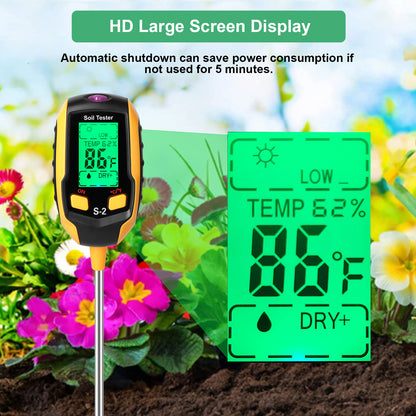 5-in-1 Soil Tester Moisture for Outdoor Gardening and Work with a LED Crystal Display