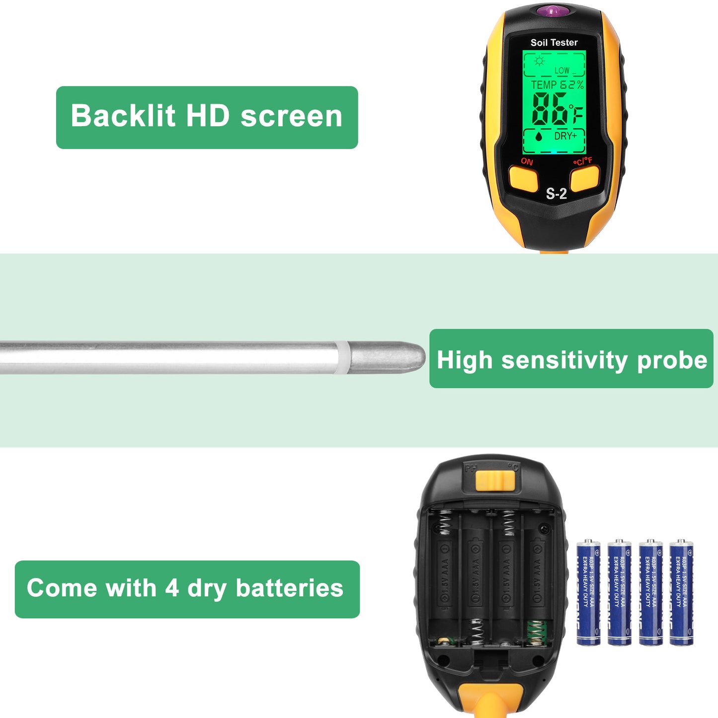 5-in-1 Soil Tester Moisture for Outdoor Gardening and Work with a LED Crystal Display