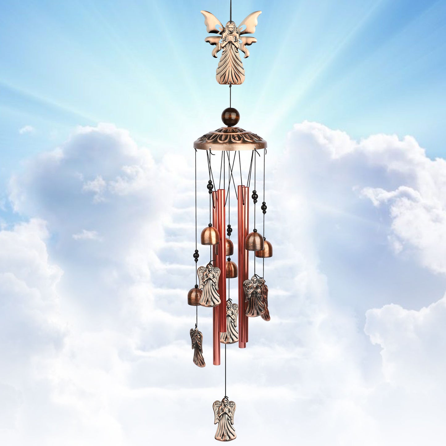 Angel Wind Chimes Outdoor & Indoor – Aluminum Alloy Waterproof Wind Bells with Nylon Rope, Soothing Melodies for Garden, Patio, Home Décor,Good Luck Gift for Birthday, Wedding, Mother’s Day