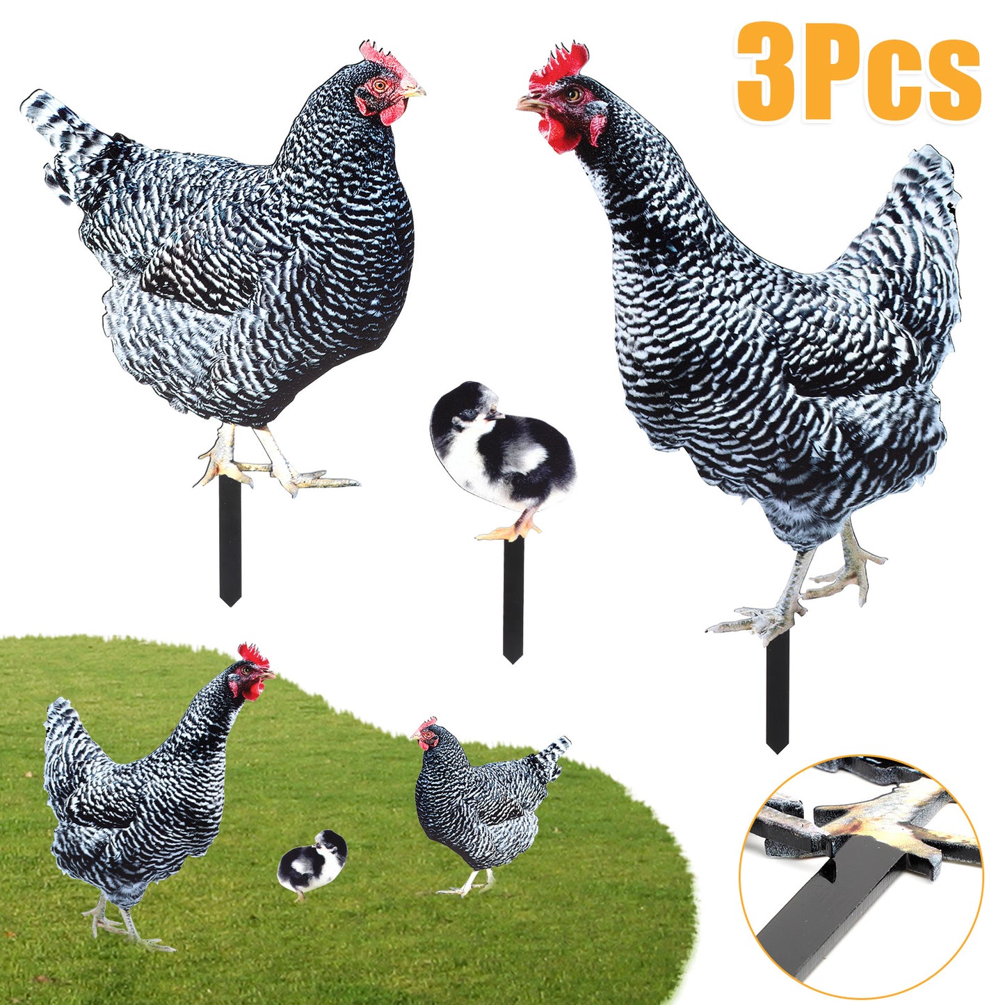 3 Pieces Chicken Family Backyard Set - Yard Art Garden Decoration Rooster Hen Chick Yard Decor Garden Acrylic Statue Decor Animal Decor