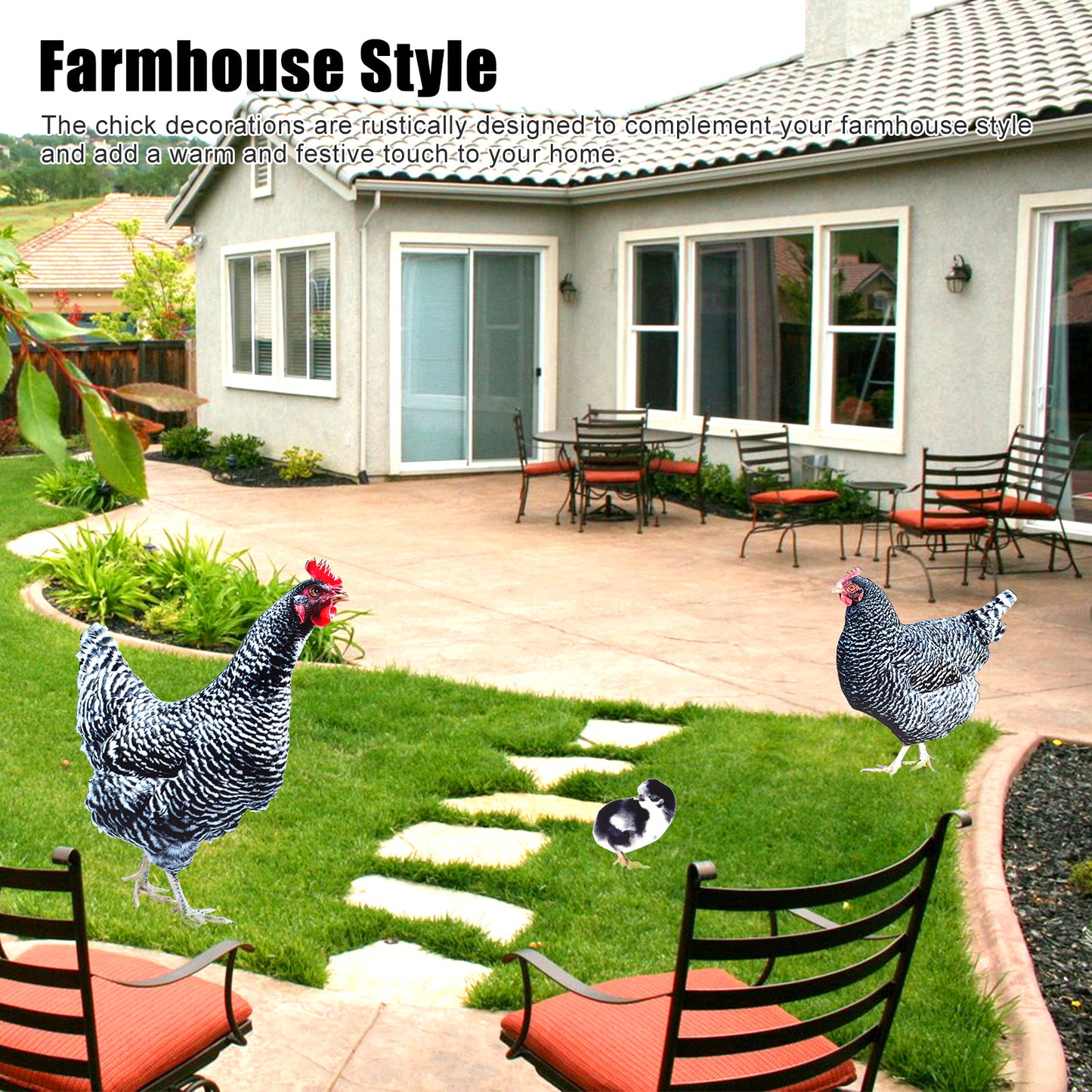 3 Pieces Chicken Family Backyard Set - Yard Art Garden Decoration Rooster Hen Chick Yard Decor Garden Acrylic Statue Decor Animal Decor