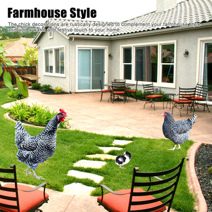 3 Pieces Chicken Family Backyard Set - Yard Art Garden Decoration Rooster Hen Chick Yard Decor Garden Acrylic Statue Decor Animal Decor