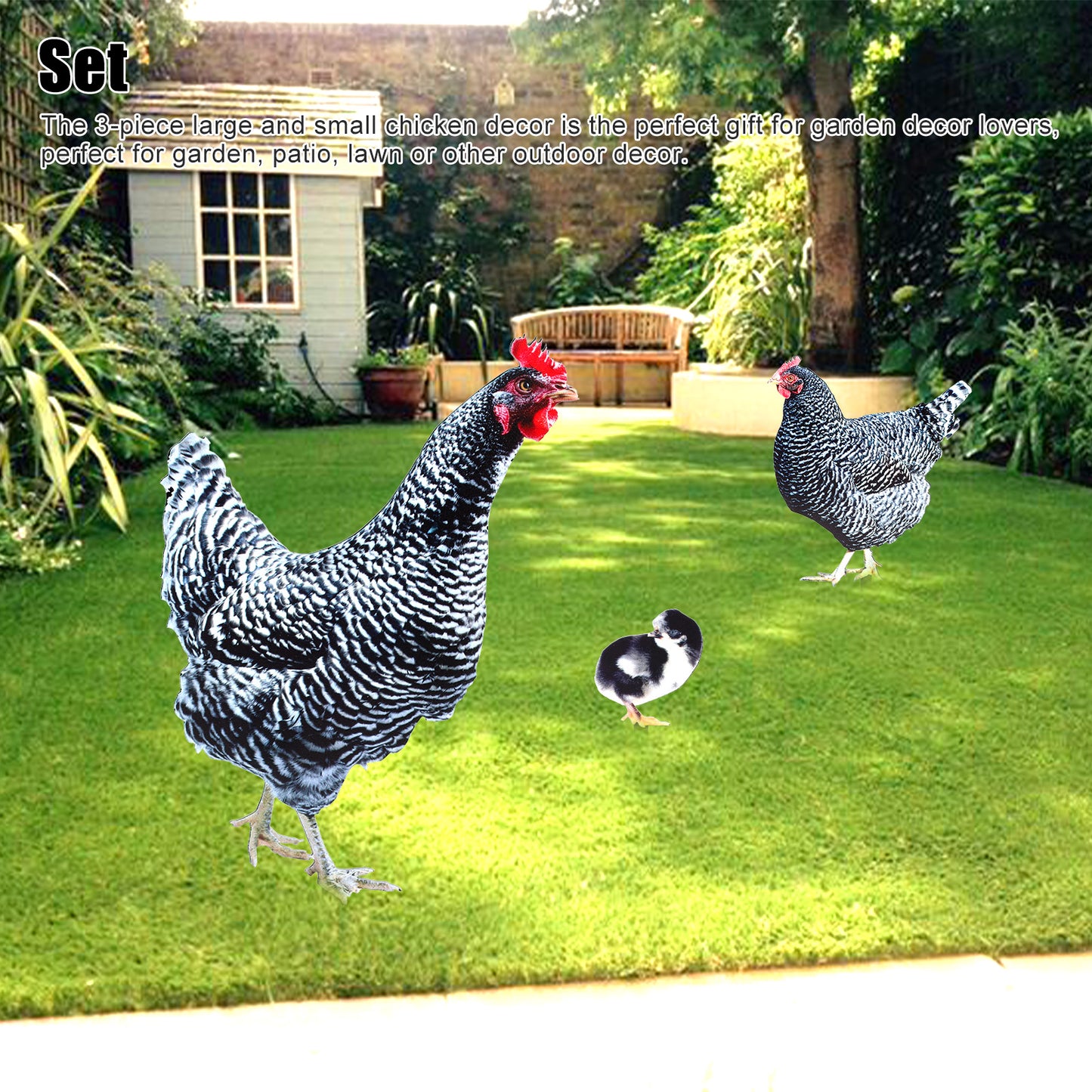 3 Pieces Chicken Family Backyard Set - Yard Art Garden Decoration Rooster Hen Chick Yard Decor Garden Acrylic Statue Decor Animal Decor
