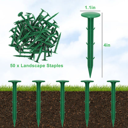 50pcs Garden Lawn Stakes – Durable 4" Polypropylene Ground Anchors,Rust-Resistant, Sharp Tip, Secure Hold, Weatherproof Design for Lawn Borders, Weed Barriers, Mulch & Fabric