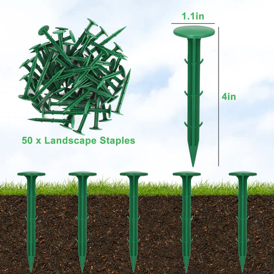 50pcs Garden Lawn Stakes – Durable 4" Polypropylene Ground Anchors,Rust-Resistant, Sharp Tip, Secure Hold, Weatherproof Design for Lawn Borders, Weed Barriers, Mulch & Fabric