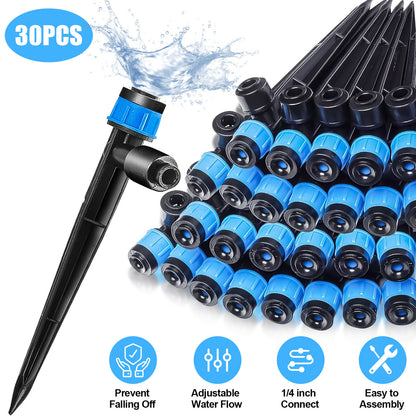 30pcs Adjustable Drip Irrigation Emitters – Quick-Connect 1/4" Drip Irrigation Sprinklers Durable ABS Plastic, Easy Installation, Water-Saving Design for Garden, Lawn, Greenhouse & Flower Beds