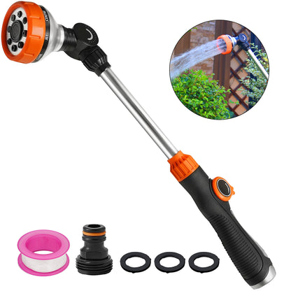 18" Heavy Duty Metal Garden Watering Wand - 180° Adjustable Swivel Nozzle,8 Adjustable Spray Patterns,Fits 3/4" Garden Hoses, Ideal for Hanging Plants & Lawn Care