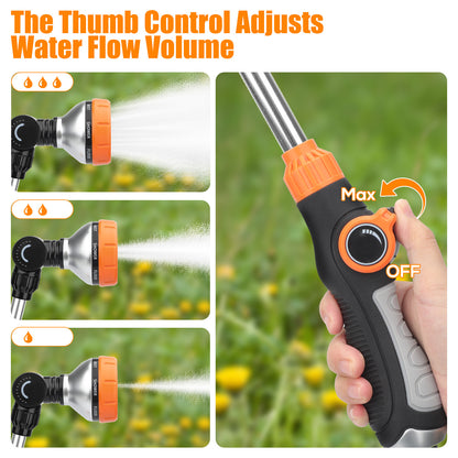 18" Heavy Duty Metal Garden Watering Wand - 180° Adjustable Swivel Nozzle,8 Adjustable Spray Patterns,Fits 3/4" Garden Hoses, Ideal for Hanging Plants & Lawn Care
