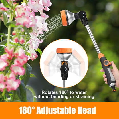 18" Heavy Duty Metal Garden Watering Wand - 180° Adjustable Swivel Nozzle,8 Adjustable Spray Patterns,Fits 3/4" Garden Hoses, Ideal for Hanging Plants & Lawn Care