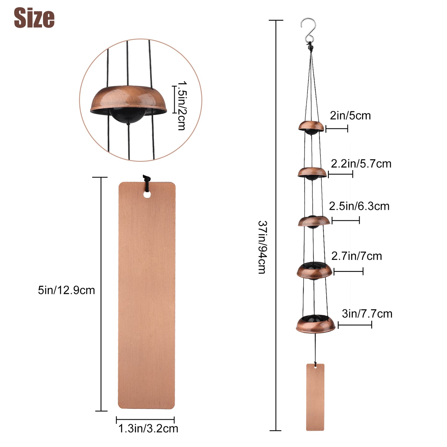 Bell Wind Chime – Temple Wind Chime Outdoor Chime for Home, Garden & Patio Decor (Brown)