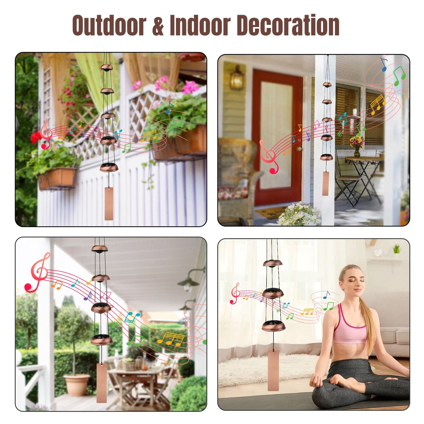 Bell Wind Chime – Temple Wind Chime Outdoor Chime for Home, Garden & Patio Decor (Brown)