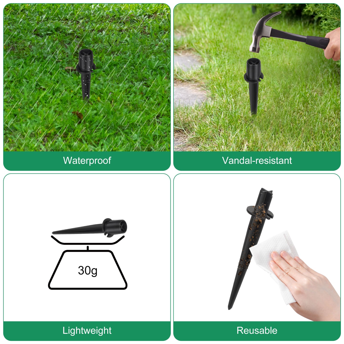 10pcs Solar Light Ground Stakes – Heavy Duty Zinc & Aluminum Alloy Garden Stakes for Outdoor Landscape, Weatherproof and Rust-Resistant Design