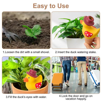 4pcs Terracotta Self Watering Stakes - Automatic Plant Waterers, 110ml Capacity, Easy to Refill, Perfect for Potted Plants, Hanging Plants, and Garden Use（Cute Duck ）