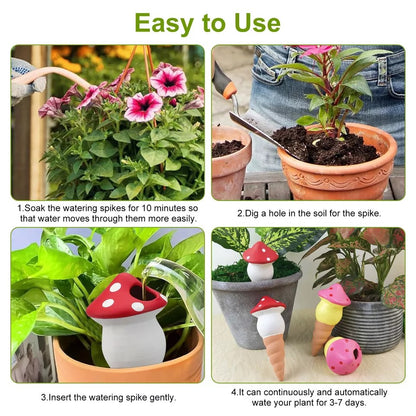 4pcs Terracotta Self Watering Stakes - Automatic Plant Waterers, 110ml Capacity, Easy to Refill, Perfect for Potted Plants, Hanging Plants, and Garden Use（Mushroom ）