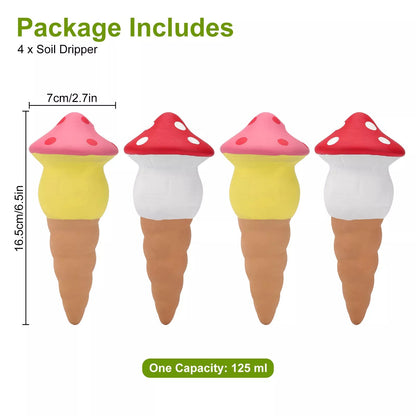 4pcs Terracotta Self Watering Stakes - Automatic Plant Waterers, 110ml Capacity, Easy to Refill, Perfect for Potted Plants, Hanging Plants, and Garden Use（Mushroom ）